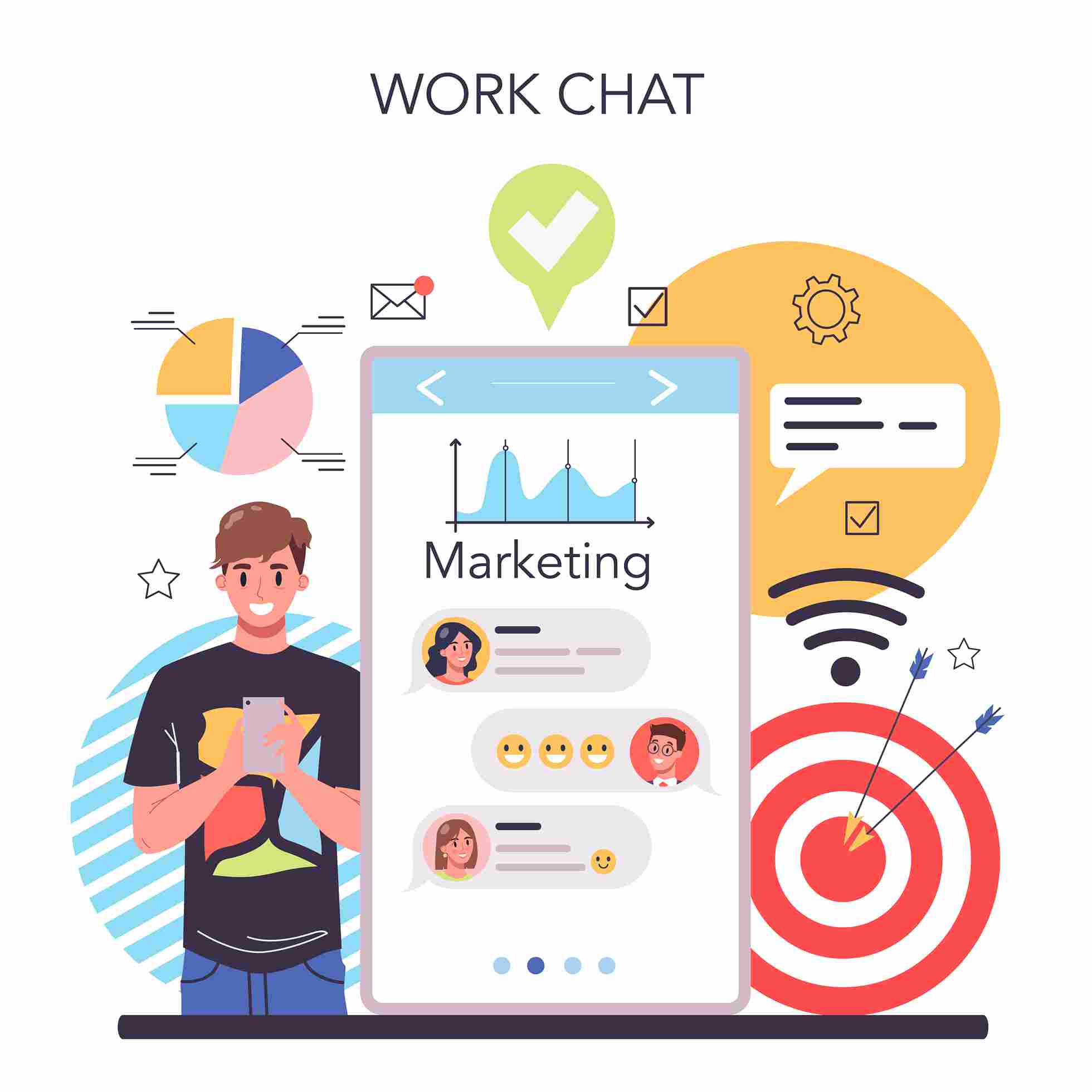 3D illustration of digital expert working on mobile UI and web interface, representing digital marketing services.