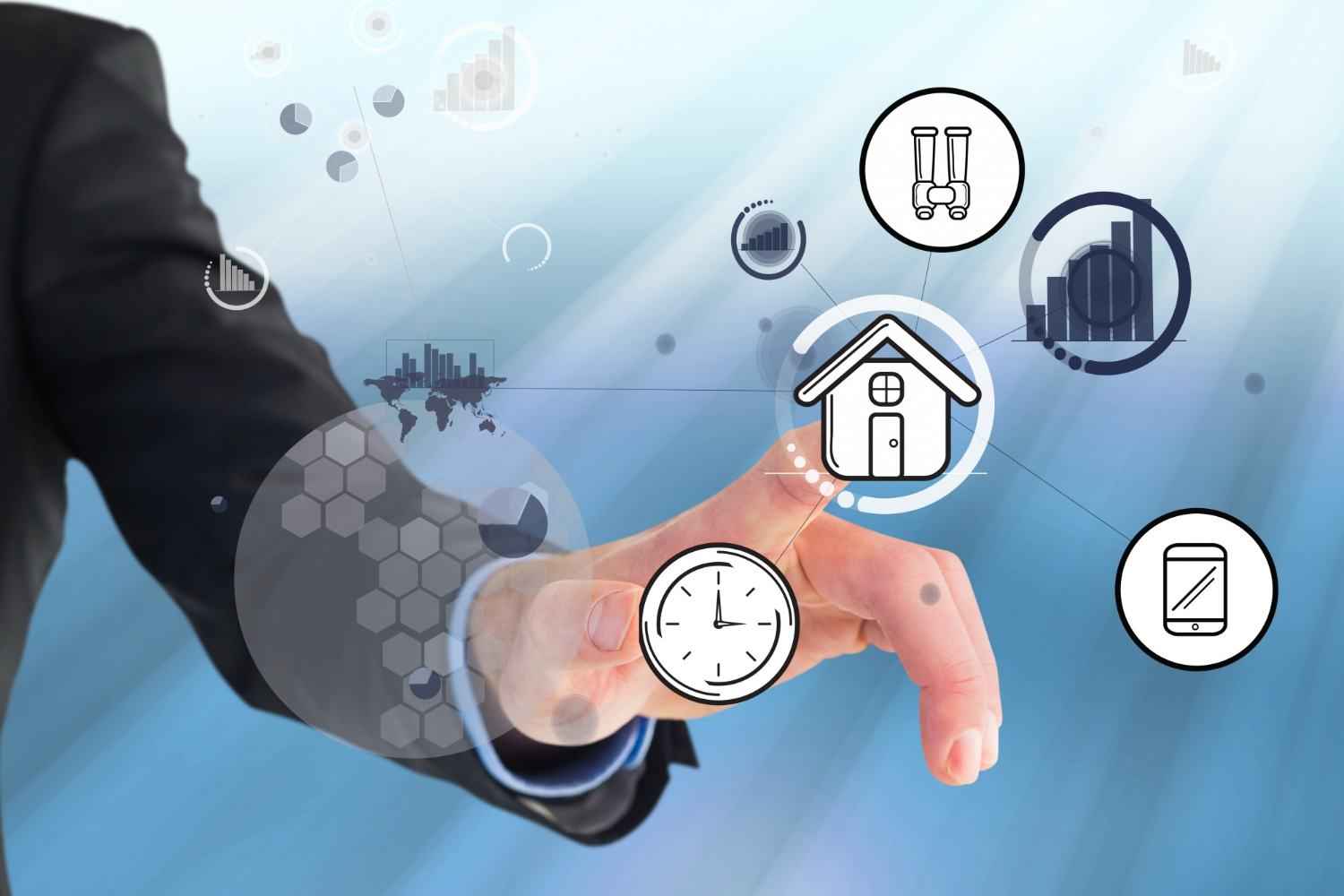 best-crm-for-real-estate interface with icons and hand touching digital house icon on futuristic
virtual screen