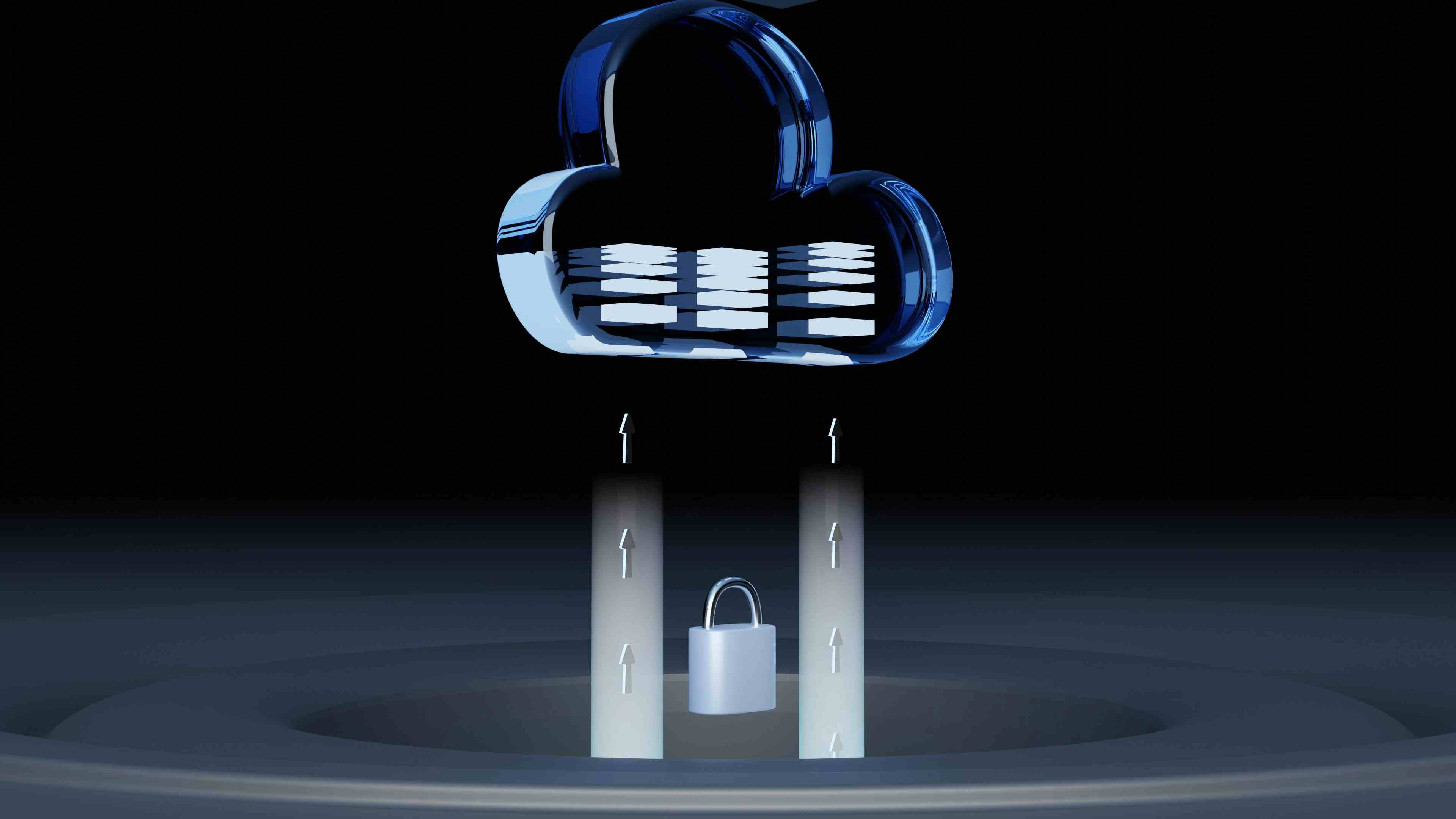 3D illustration of cooperative society management system with secure cloud data storage and lock
symbol