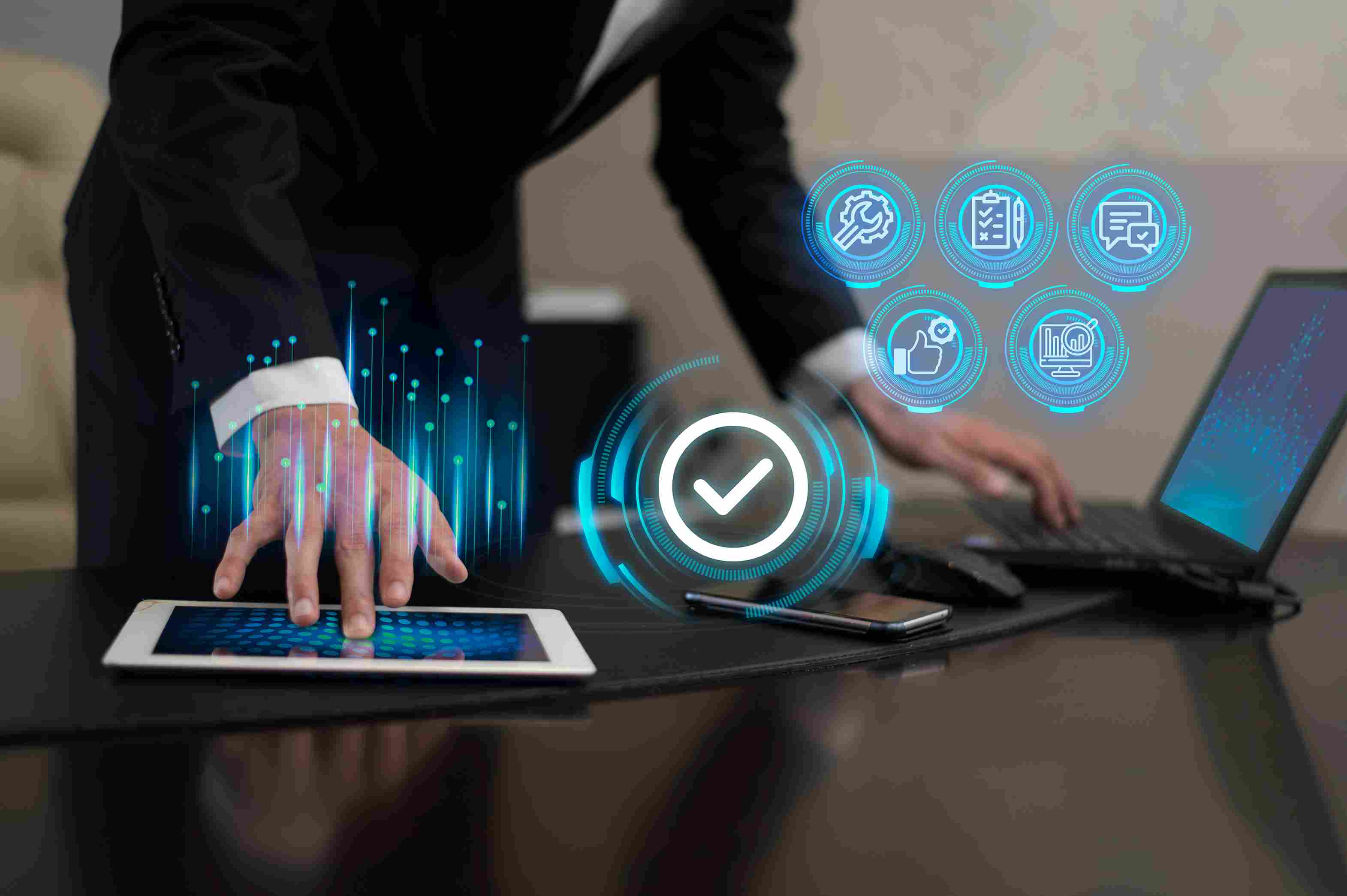 Businessman using digital tools and analytics, symbolizing efficient micro finance software in India