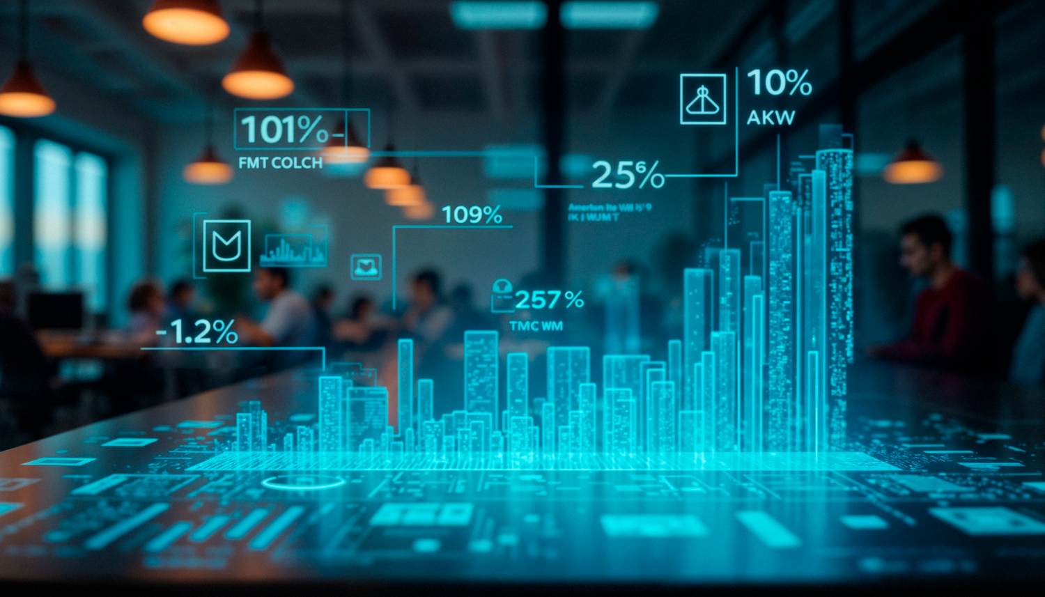 Digital dashboard with financial growth analytics in office, showcasing nidhi company software
performance tools