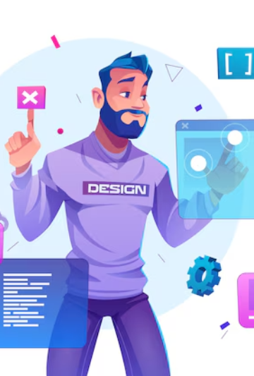 Web designer creating UI/UX layouts and code, showcasing modern web designing services in Dehradun.